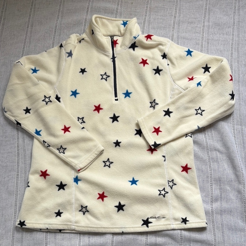 Eddie Bauer Cream Star Patterned Fleece Pullover
